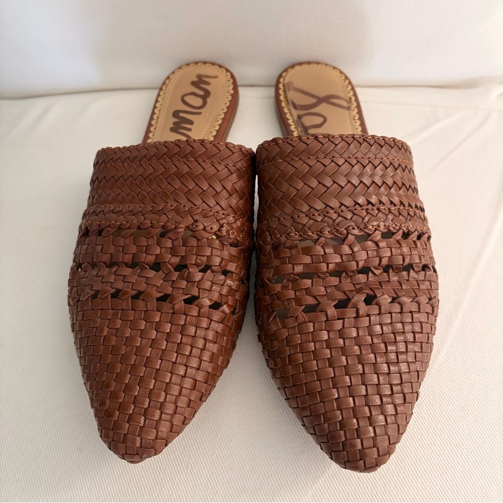 Sam Edelman Brown Woven Leather Pointed Mules